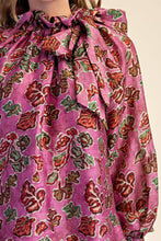 Load image into Gallery viewer, Ruffle Tie Neck Long Sleeve Print Blouse
