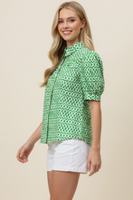 Load image into Gallery viewer, Green Geometric Print Button Down Blouse
