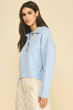 Load image into Gallery viewer, Pinch Collared Button Down Blue Sweater
