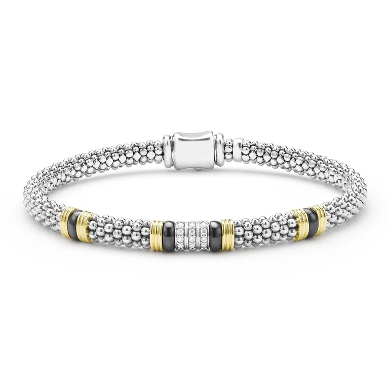 Two-Tone Black Ceramic Station Diamond Bracelet | 6mm