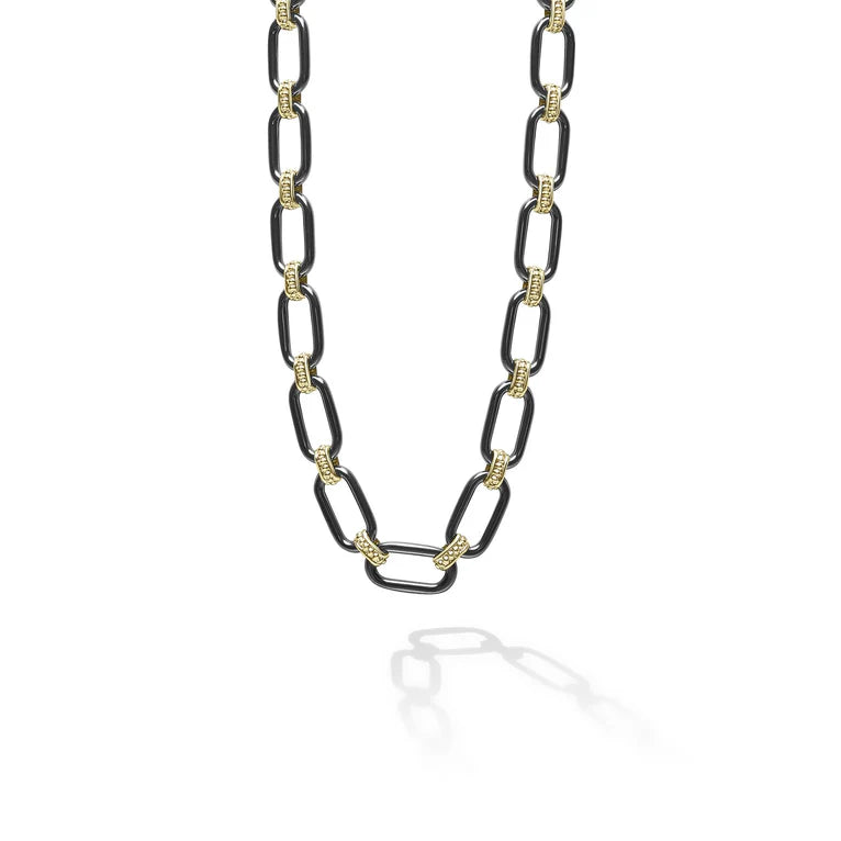 18K Gold and Black Ceramic Link Necklace | 6mm
