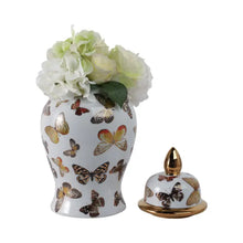Load image into Gallery viewer, White Ceramic Butterflies Decorative Temple Jar 14x7 in.

