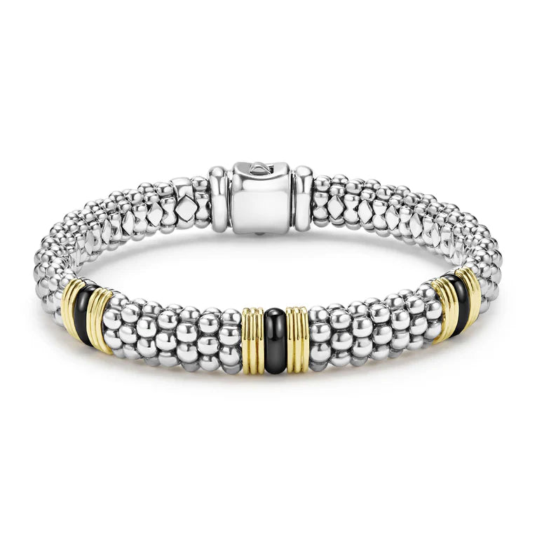 Black Caviar  Two-Tone Black Ceramic Station Bracelet | 9mm