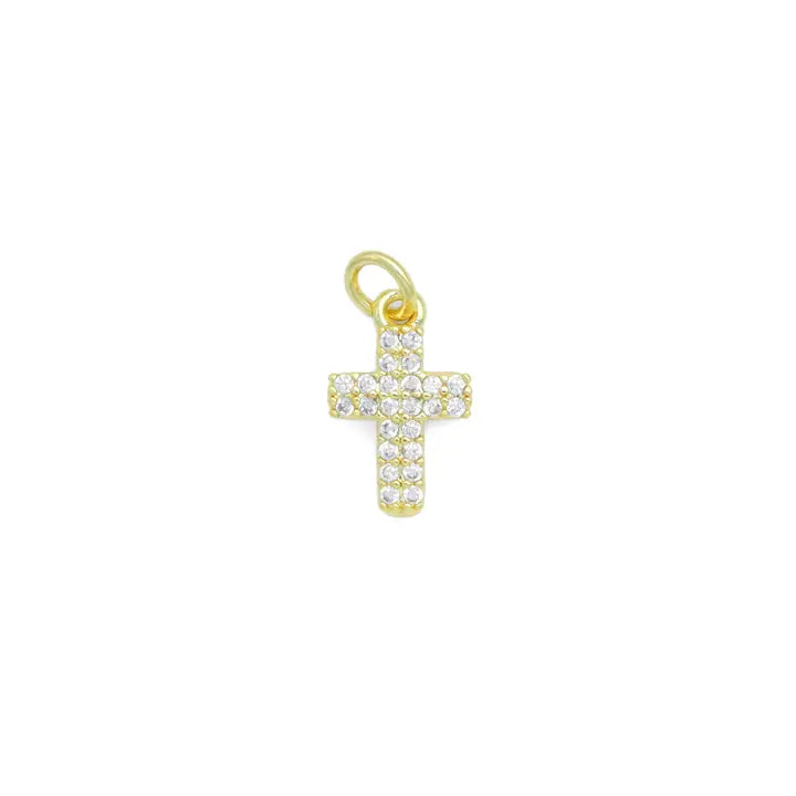 Gold Clear CZ Cross Charm Pendant