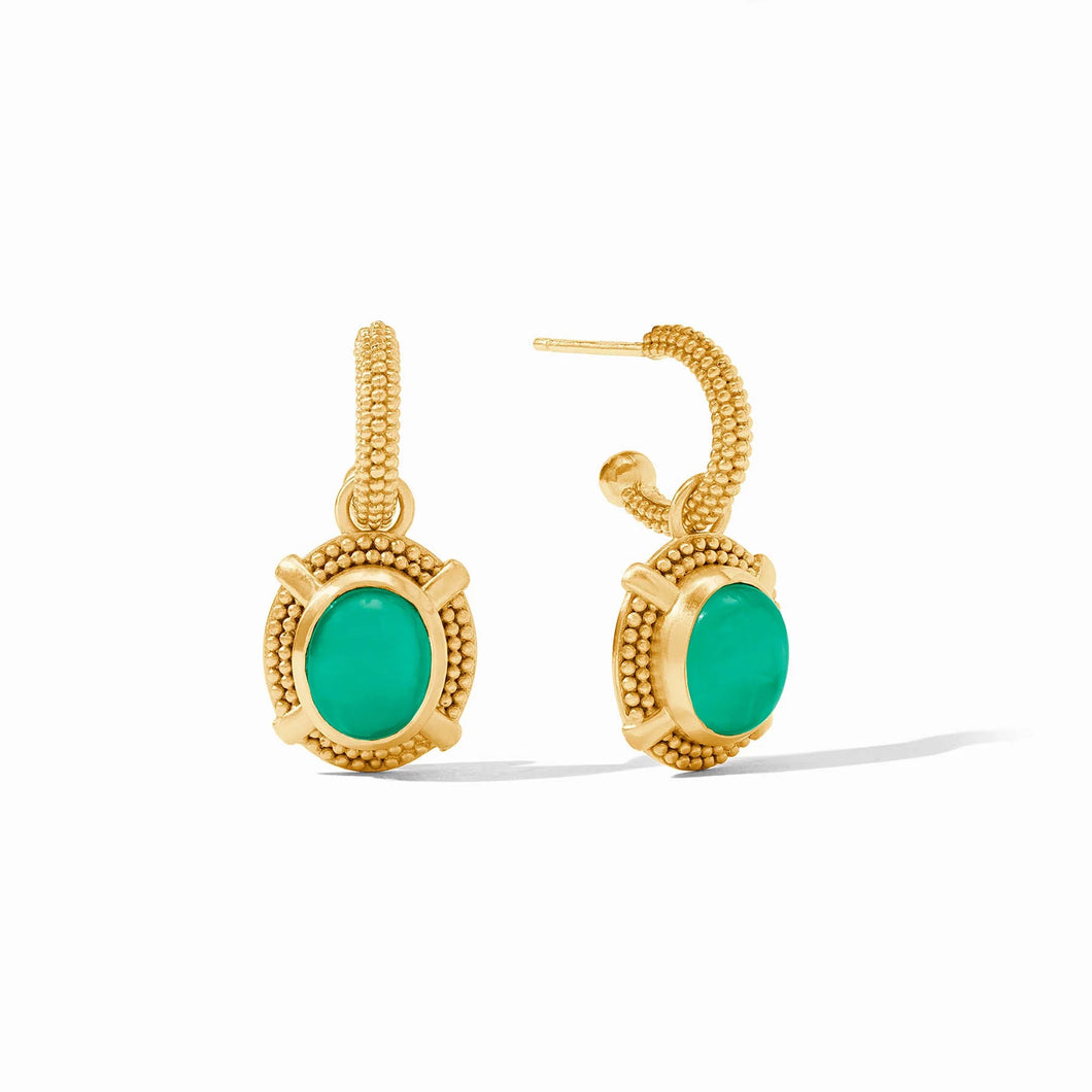 Iridescent Emerald Green Cabochon Hoop & Charm Earring