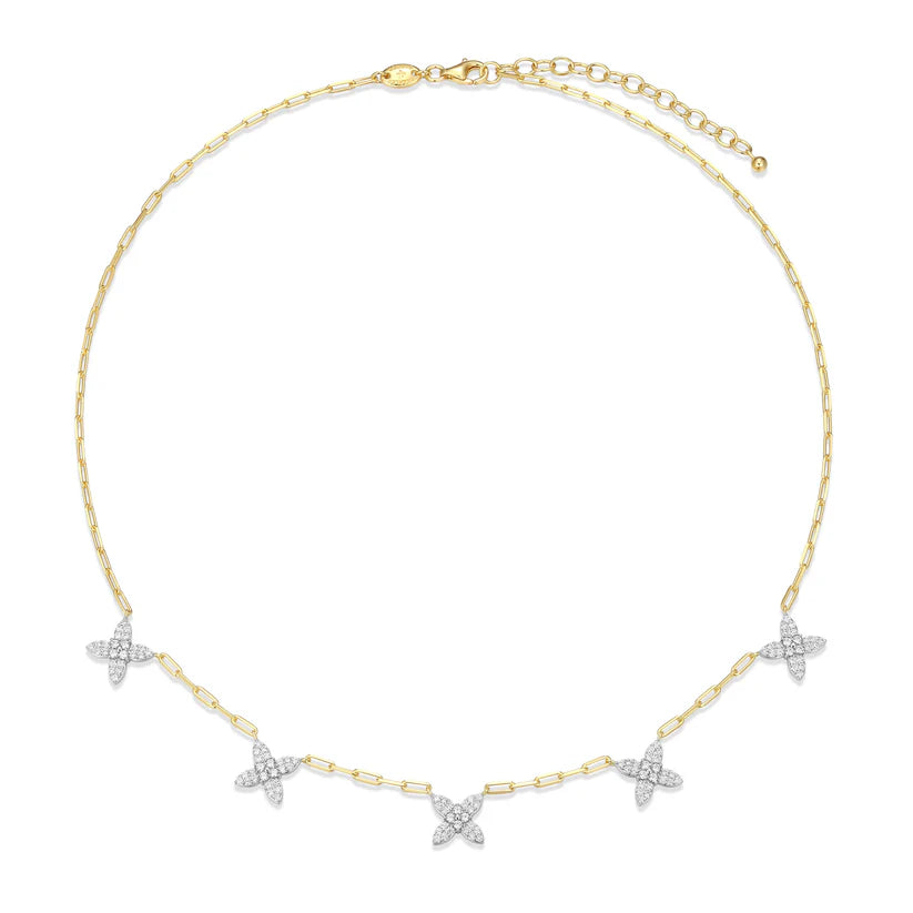 Flora Station Necklace in 14K Yellow Gold & Rhodium-Plated SS