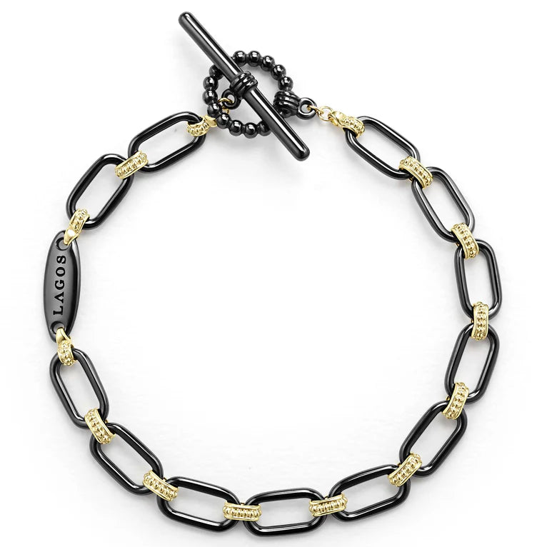 18K Gold and Black Ceramic Link Bracelet | 9mm