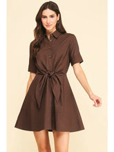Load image into Gallery viewer, Espresso Tie Front Button Down Dress

