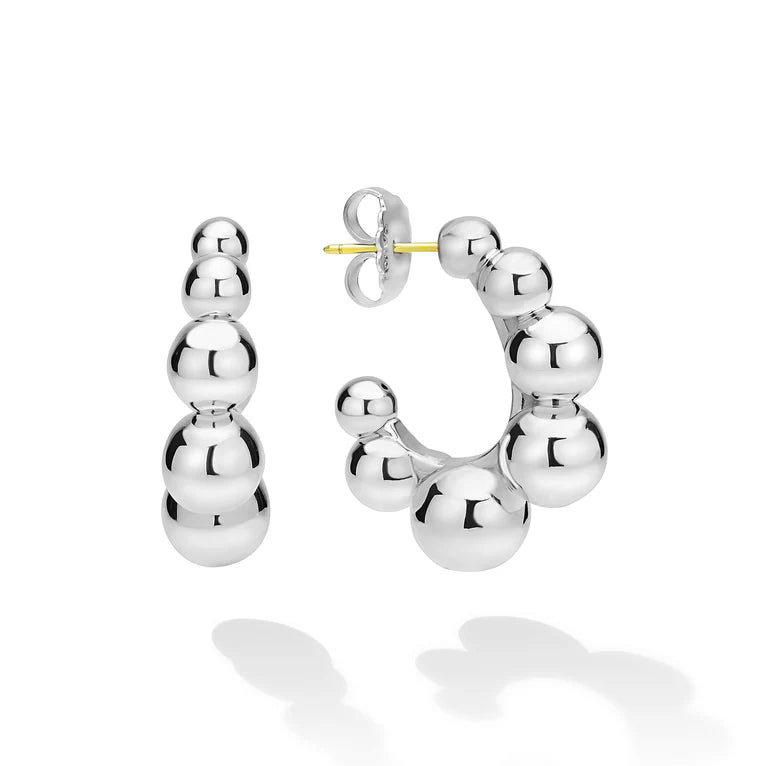 Caviar Bubbly  Silver Beaded Hoop Earrings