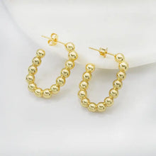 Load image into Gallery viewer, Gold Ball Oval Hoop Earring
