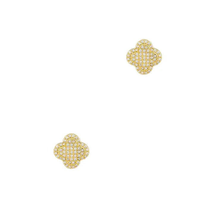 Gold Dipped Cubic Pave Clover Post Earrings