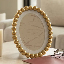 Load image into Gallery viewer, Gold Glass Matted Round Beaded, 7x9 in. Frame
