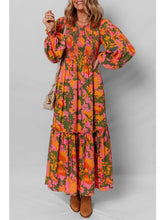 Load image into Gallery viewer, Floral Smocked Puff Sleeve Ruffled Long Dress

