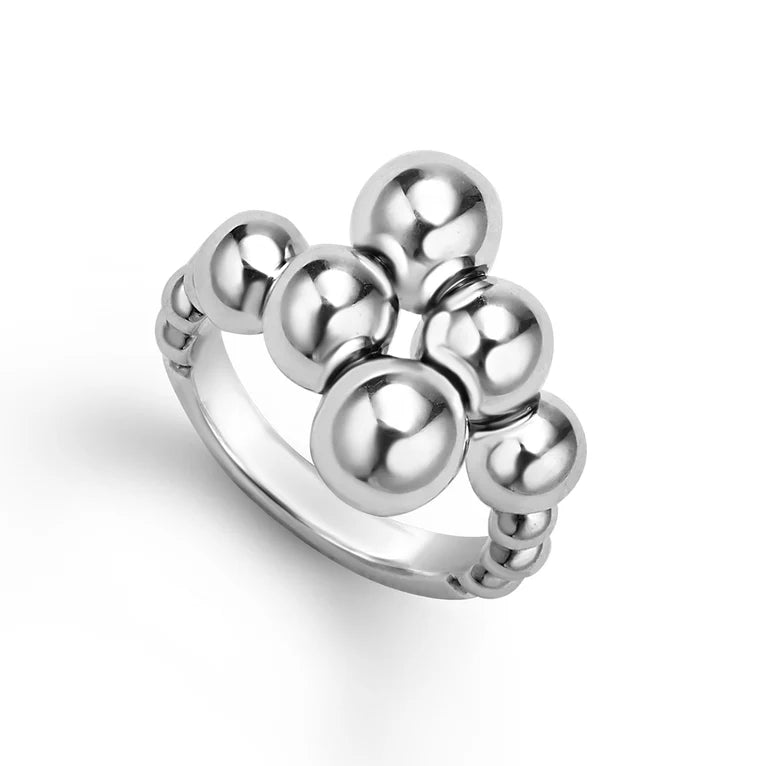 Caviar Bubbly  Silver Beaded Cross Over Ring