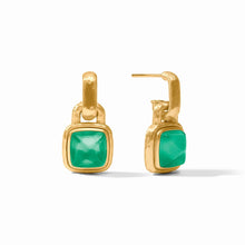 Load image into Gallery viewer, Sahara Iridescent Emerald Green Hoop &amp; Charm Earrings
