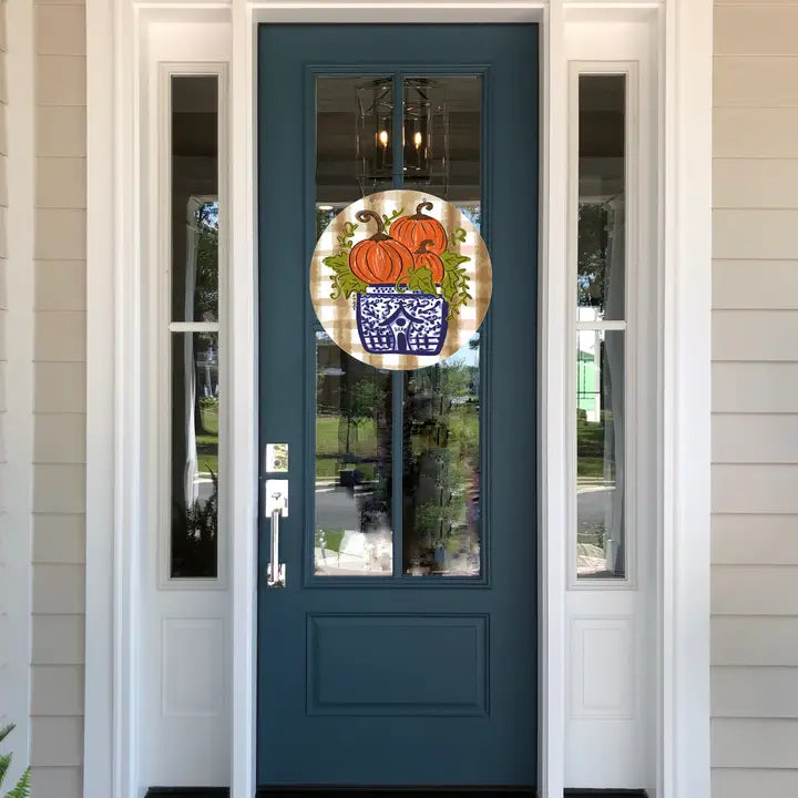 Blue Willow Pumpkin Stack Door Hanger