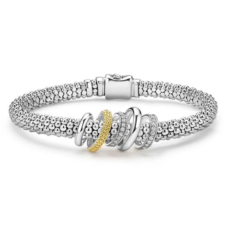 Two-Tone Five Ring Diamond Caviar Bracelet | 6mm