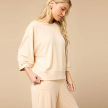 Load image into Gallery viewer, Warm Sand Terry Cropped Sleeve Crew Neck with Wide Leg Pant
