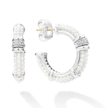 Load image into Gallery viewer, LAGOS Caviar Sterling Silver White Caviar 25mm Diamond Hoop Earrings
