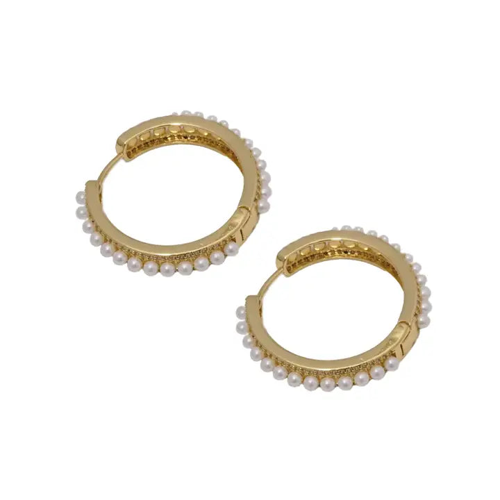 CZ Pearl Round Hoop Earrings