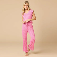 Load image into Gallery viewer, Fuchsia Dream Ruffle V Neck with Cropped Pant
