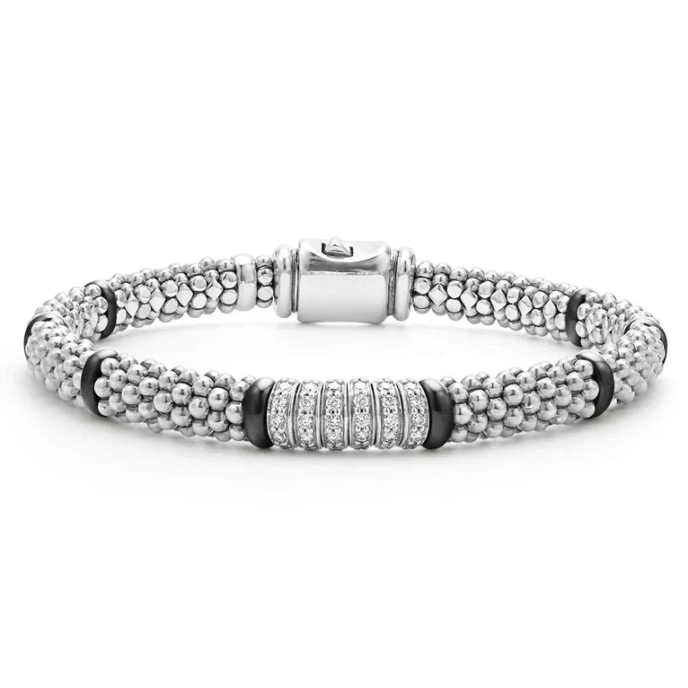 SS Black 6 Dia Station Bracelet