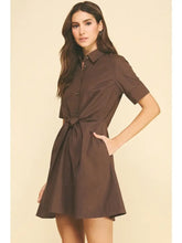 Load image into Gallery viewer, Espresso Tie Front Button Down Dress

