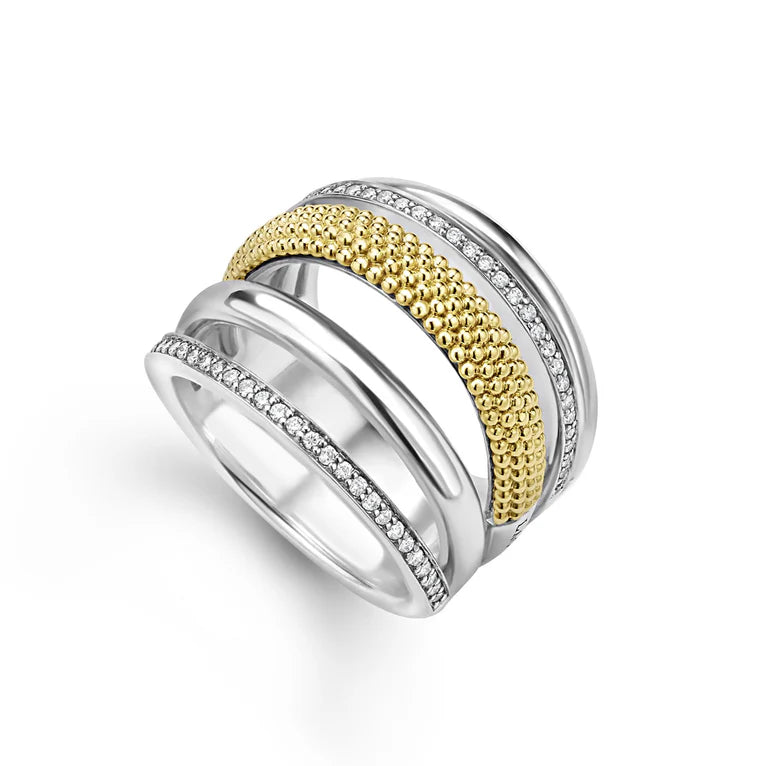 Two-Tone Five Row Diamond Ring