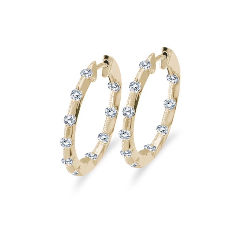 14k Yellow Gold .50 Ct Diamond Inside Outside Hoop Earrings