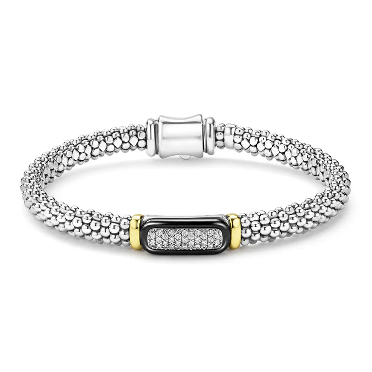 Two-Tone Black Ceramic Diamond Caviar Bracelet | 6mm