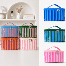 Load image into Gallery viewer, Striped Vinyl Cosmetic Makeup Pouch Bag
