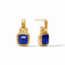 Load image into Gallery viewer, Sahara Iridescent Sapphire Blue Hoop &amp; Charm Earrings
