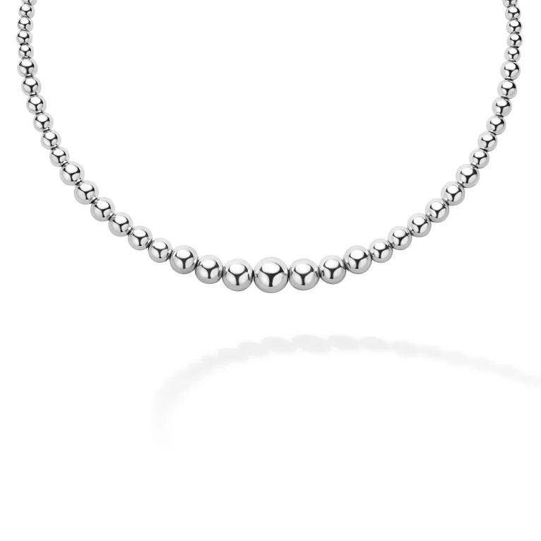 Caviar Bubbly  Petite Silver Graduated Bead Necklace