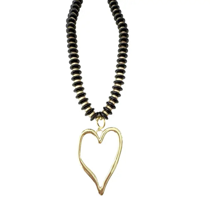 Richie Black Beaded Necklace with Jumbo Heart Charm