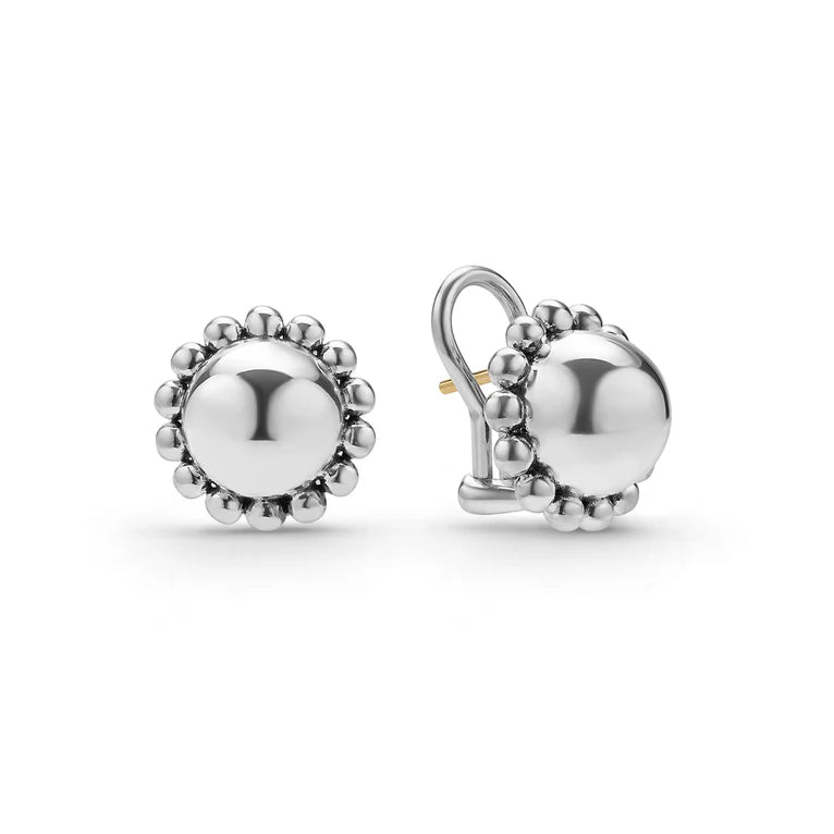 Caviar Bubbly  Silver Round Omega Clip Earrings