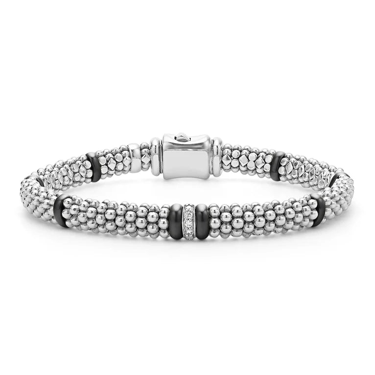SS Blk Cav 1 Dia Row 6mm Bracelet