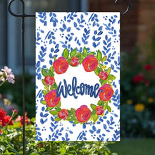 Load image into Gallery viewer, Rosie Welcome in Blue Garden Flag
