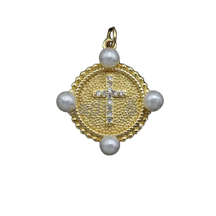Gold Filled CZ Micro Pave Cross Medallion Pendant