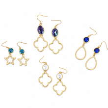 Load image into Gallery viewer, Medium Faceted Stone Gold Drop Earrings
