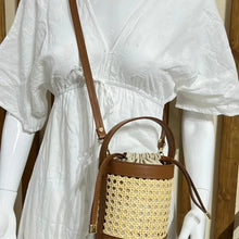 Load image into Gallery viewer, Chantal Wicker Rattan Leather Bucket
