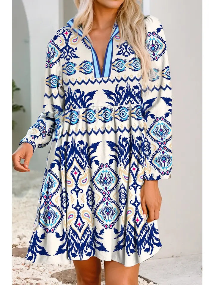 Abstract Ethnic Style Printed Dress