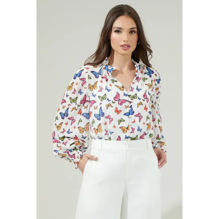 Bess Butterfly Long Sleeve Blouse