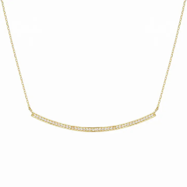 Gold Pave Curve Bar Necklace