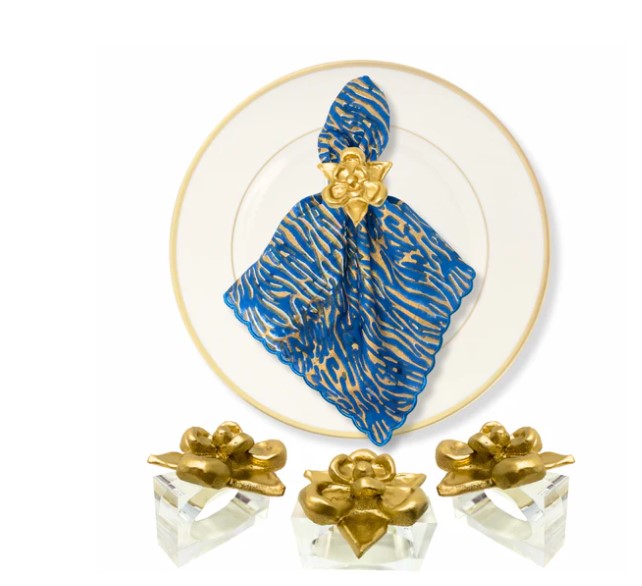 Gold Magnolia Clear Acrylic Napkin Rings
