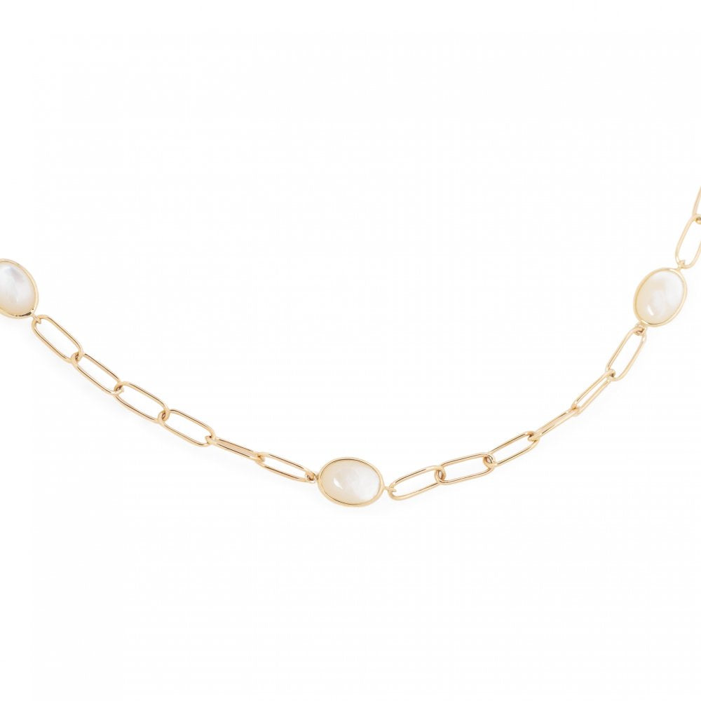 14K YG Mother of Pearl Station Paperclip Necklace