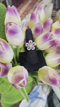 Load and play video in Gallery viewer, 18K RG Flower Ring- 5 Pink Sapp, 1.36cts &amp; 72 RND, 1.08cts
