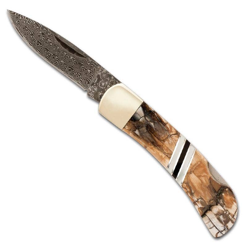Mammoth Tusk With Mother Of Pearl Damascus Steel 3
