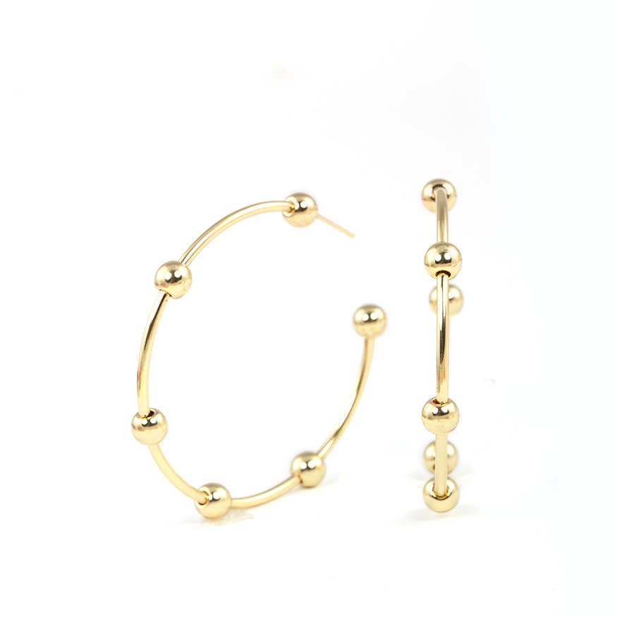 Gold Plated Ball Beaded Hoop Earrings