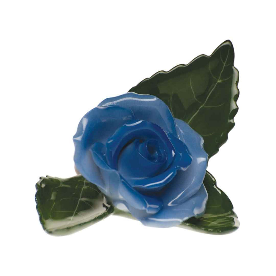 Blue Herend Rose on Leaf 