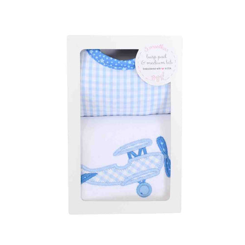 Blue Plane Medium Bib & Burp Box Set 